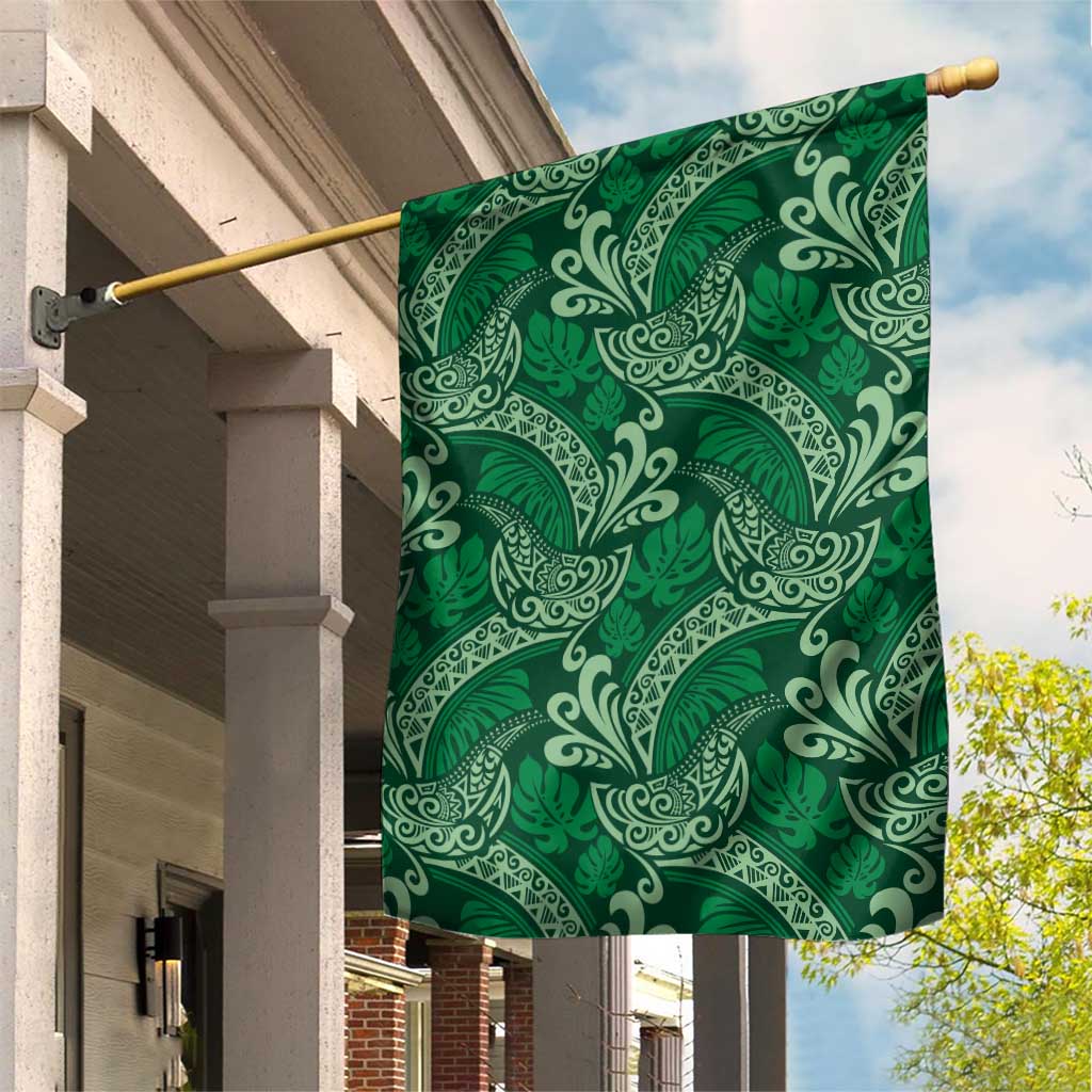 Forest Green Monstera Garden Flag Polynesian Tribal Pattern LT01 House Flag Green - Polynesian Pride