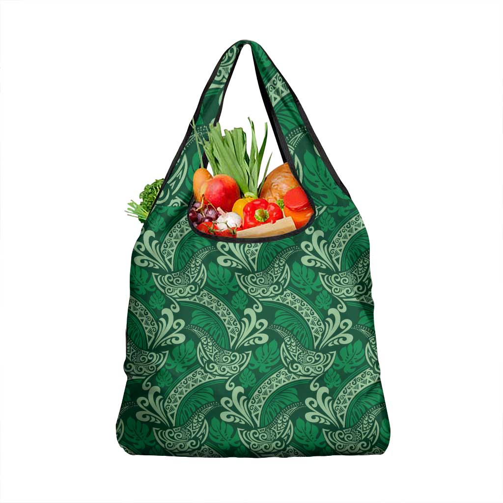 Forest Green Monstera Grocery Bag Polynesian Tribal Pattern LT01 1-pack One Size Green - Polynesian Pride