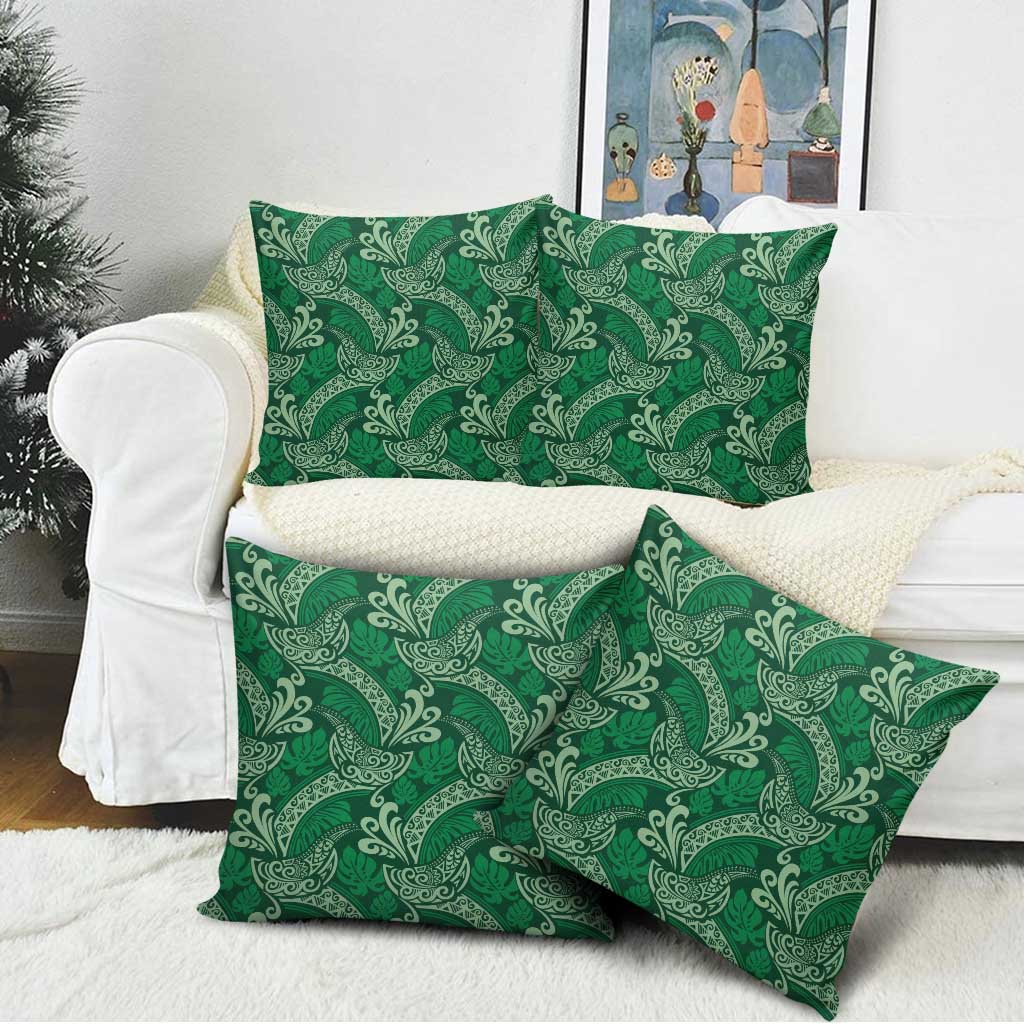 Forest Green Monstera Pillow Cover Polynesian Tribal Pattern - Polynesian Pride