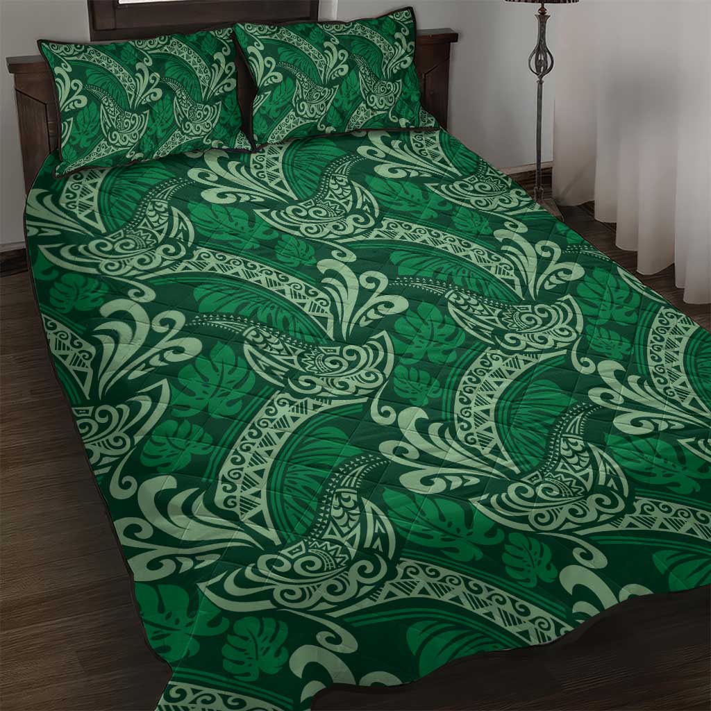 Forest Green Monstera Quilt Bed Set Polynesian Tribal Pattern LT01 Green - Polynesian Pride