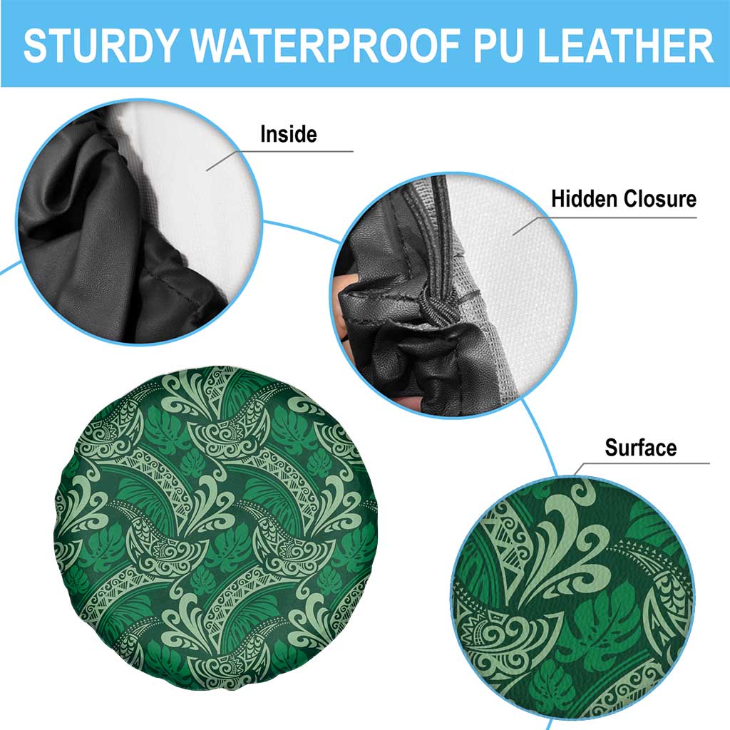 Forest Green Monstera Spare Tire Cover Polynesian Tribal Pattern - Polynesian Pride