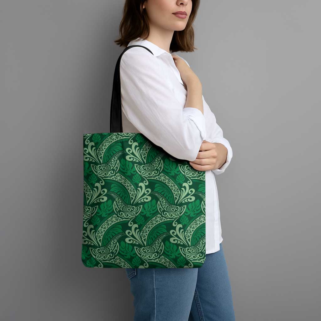 Forest Green Monstera Tote Bag Polynesian Tribal Pattern - Polynesian Pride