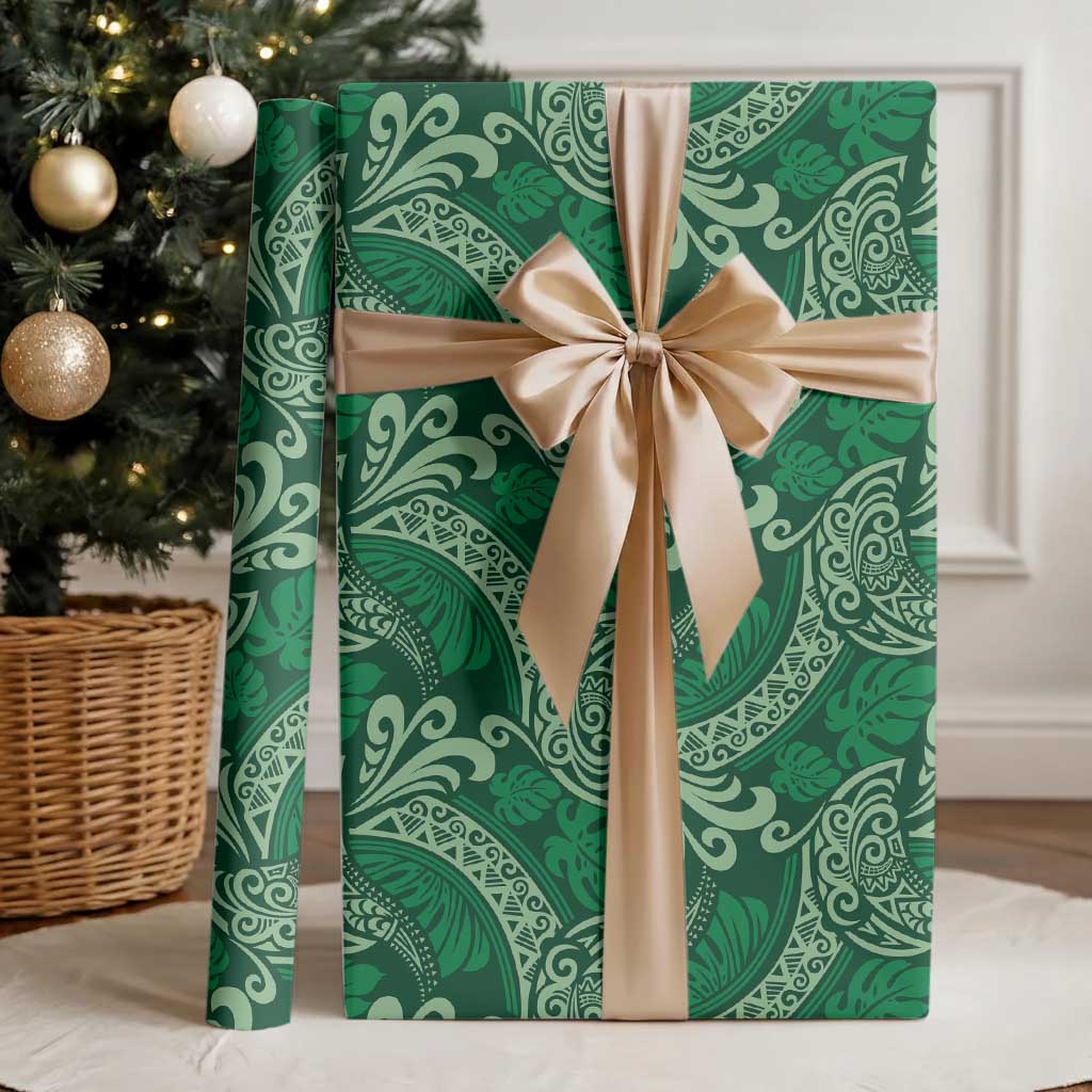 Forest Green Monstera Wrapping Paper Polynesian Tribal Pattern - Polynesian Pride