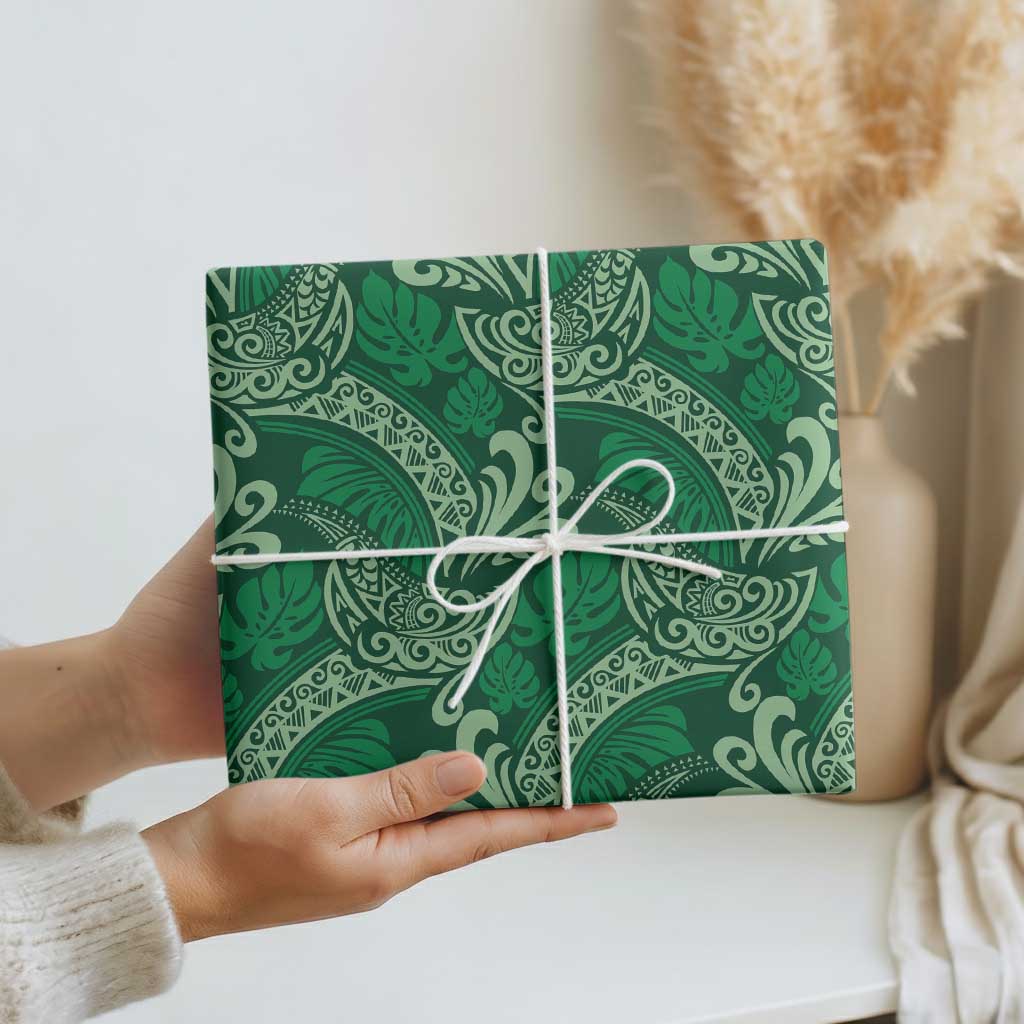 Forest Green Monstera Wrapping Paper Polynesian Tribal Pattern - Polynesian Pride