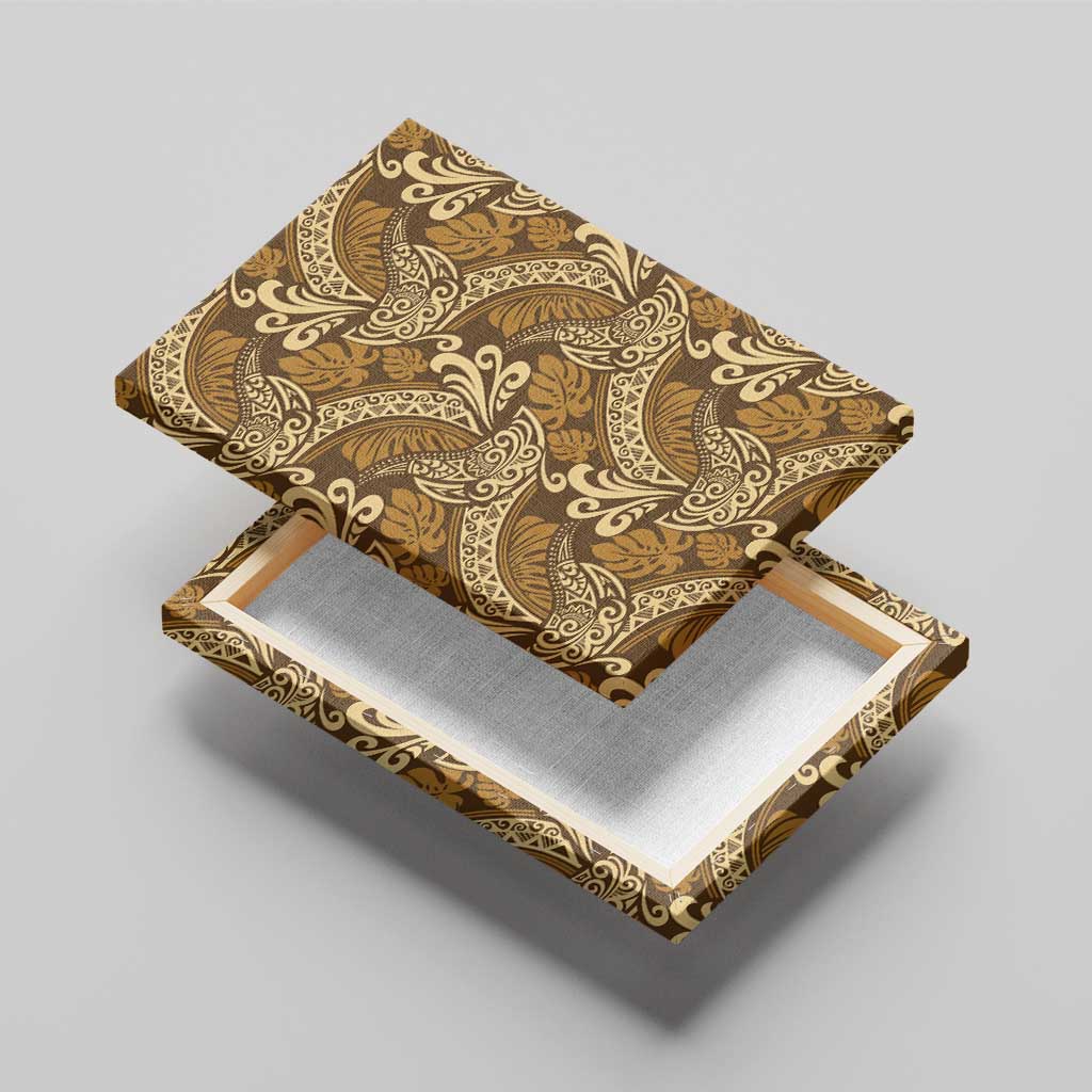 Brown Gold Monstera Canvas Wall Art Polynesian Tribal Pattern - Polynesian Pride