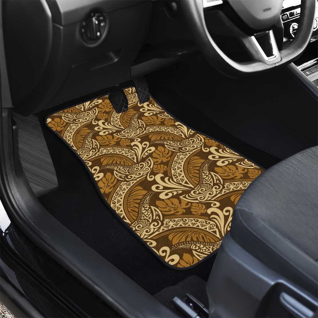 Brown Gold Monstera Car Mats Polynesian Tribal Pattern - Polynesian Pride