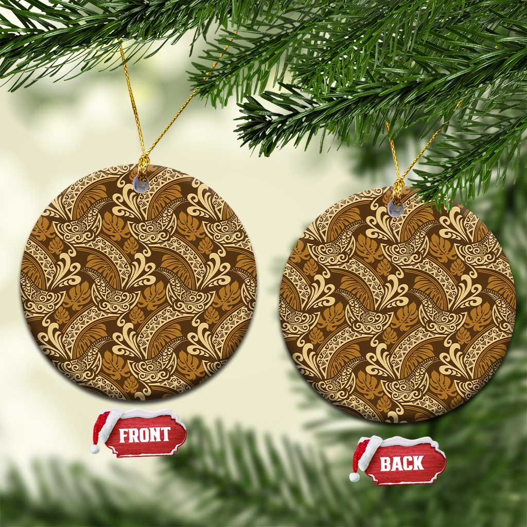 Brown Gold Monstera Ceramic Ornament Polynesian Tribal Pattern - Polynesian Pride