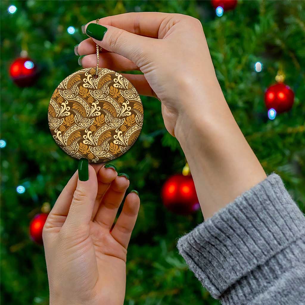 Brown Gold Monstera Ceramic Ornament Polynesian Tribal Pattern - Polynesian Pride