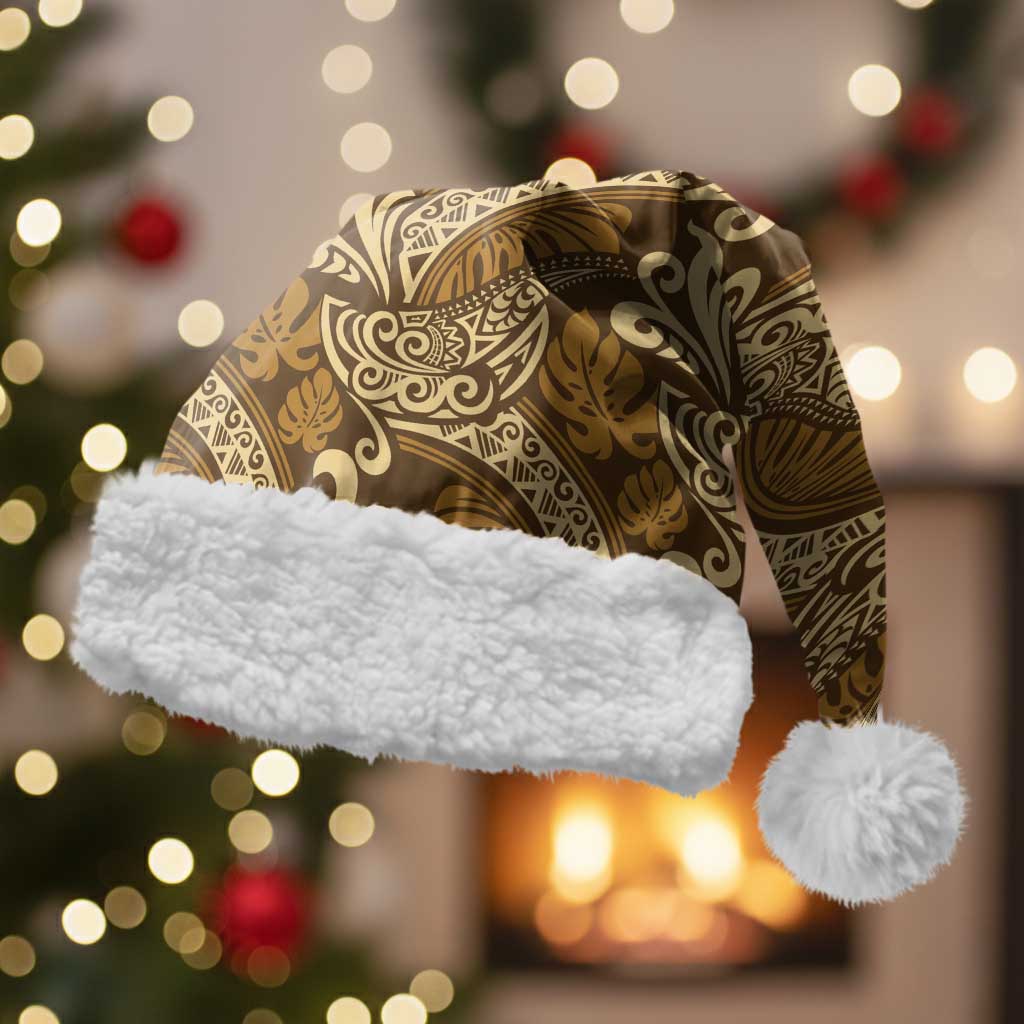 Brown Gold Monstera Christmas Santa Hat Polynesian Tribal Pattern - Polynesian Pride