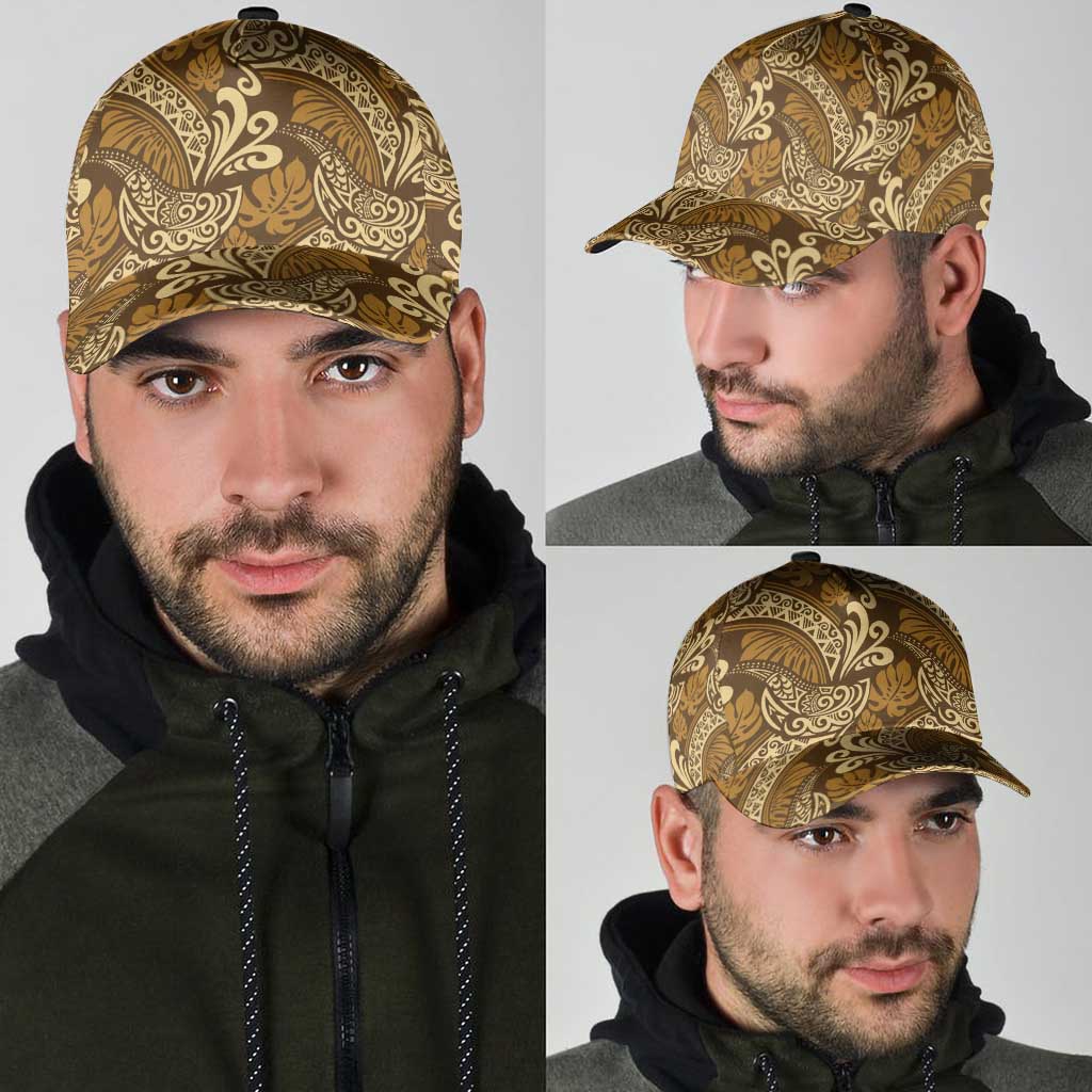 Brown Gold Monstera Classic Cap Polynesian Tribal Pattern - Polynesian Pride