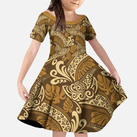 Brown Gold Monstera Family Matching Mermaid Dress and Hawaiian Shirt Polynesian Tribal Pattern - Polynesian Pride