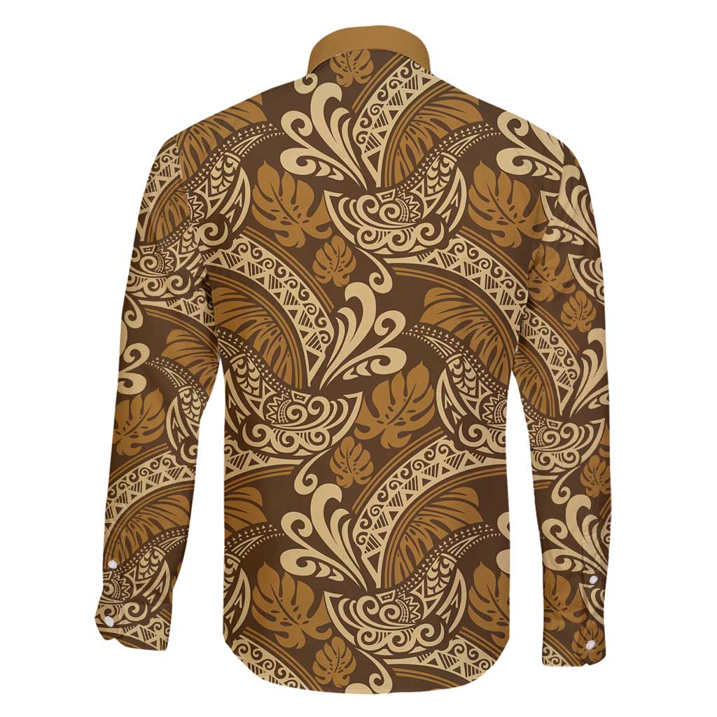 Brown Gold Monstera Family Matching Mermaid Dress and Hawaiian Shirt Polynesian Tribal Pattern - Polynesian Pride