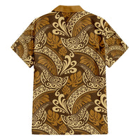 Brown Gold Monstera Family Matching Off Shoulder Maxi Dress and Hawaiian Shirt Polynesian Tribal Pattern - Polynesian Pride