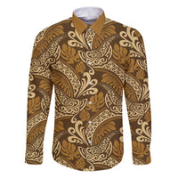 Brown Gold Monstera Family Matching Puletasi and Hawaiian Shirt Polynesian Tribal Pattern - Polynesian Pride