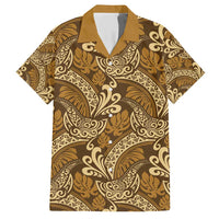 Brown Gold Monstera Family Matching Short Sleeve Bodycon Dress and Hawaiian Shirt Polynesian Tribal Pattern LT01 Dad's Shirt - Short Sleeve Gold - Polynesian Pride