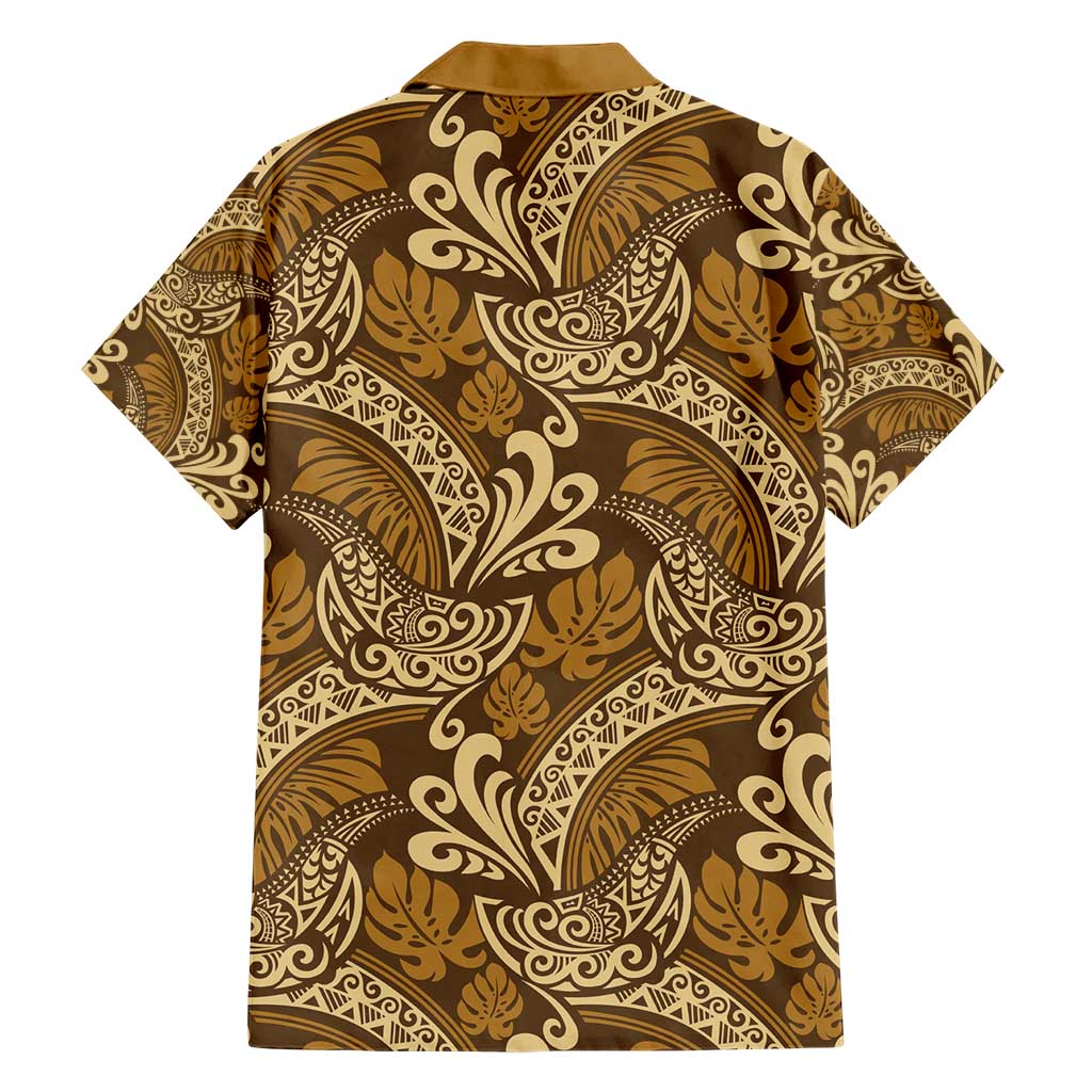 Brown Gold Monstera Family Matching Short Sleeve Bodycon Dress and Hawaiian Shirt Polynesian Tribal Pattern LT01 - Polynesian Pride