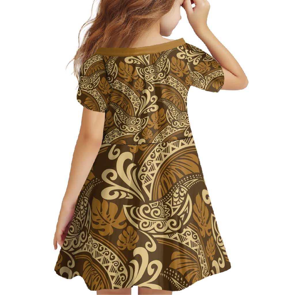 Brown Gold Monstera Family Matching Summer Maxi Dress and Hawaiian Shirt Polynesian Tribal Pattern - Polynesian Pride