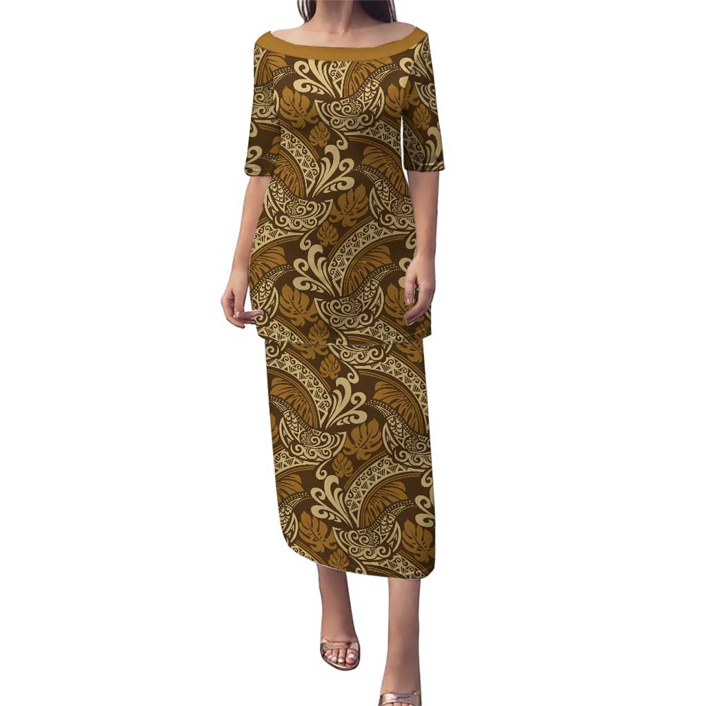 Brown Gold Monstera Puletasi Polynesian Tribal Pattern - Polynesian Pride