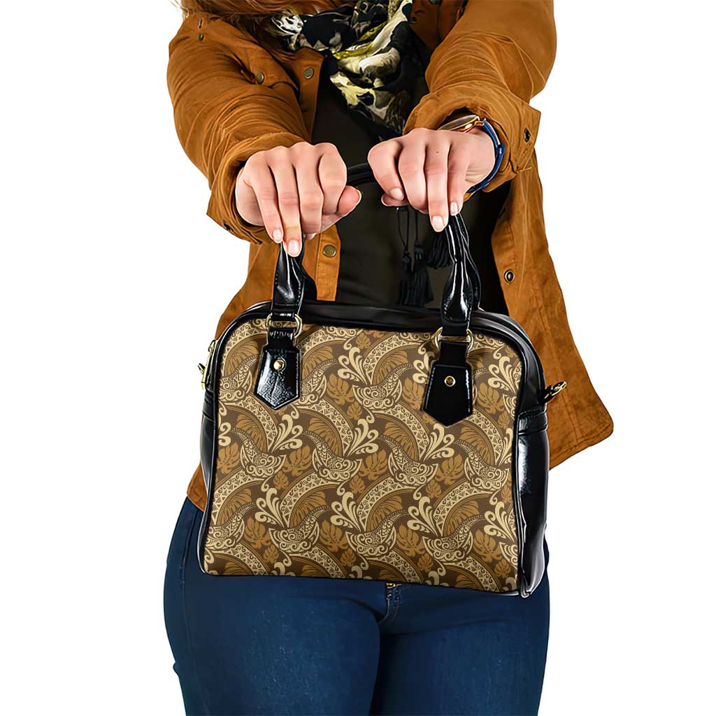 Brown Gold Monstera Shoulder Handbag Polynesian Tribal Pattern - Polynesian Pride