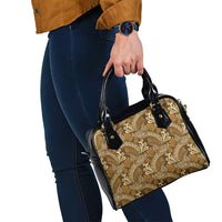 Brown Gold Monstera Shoulder Handbag Polynesian Tribal Pattern - Polynesian Pride