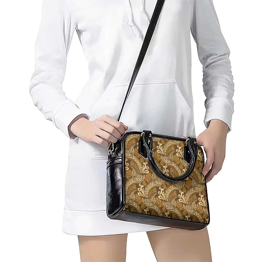 Brown Gold Monstera Shoulder Handbag Polynesian Tribal Pattern - Polynesian Pride