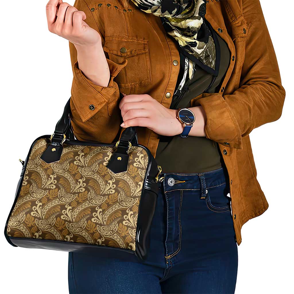 Brown Gold Monstera Shoulder Handbag Polynesian Tribal Pattern - Polynesian Pride