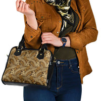 Brown Gold Monstera Shoulder Handbag Polynesian Tribal Pattern - Polynesian Pride