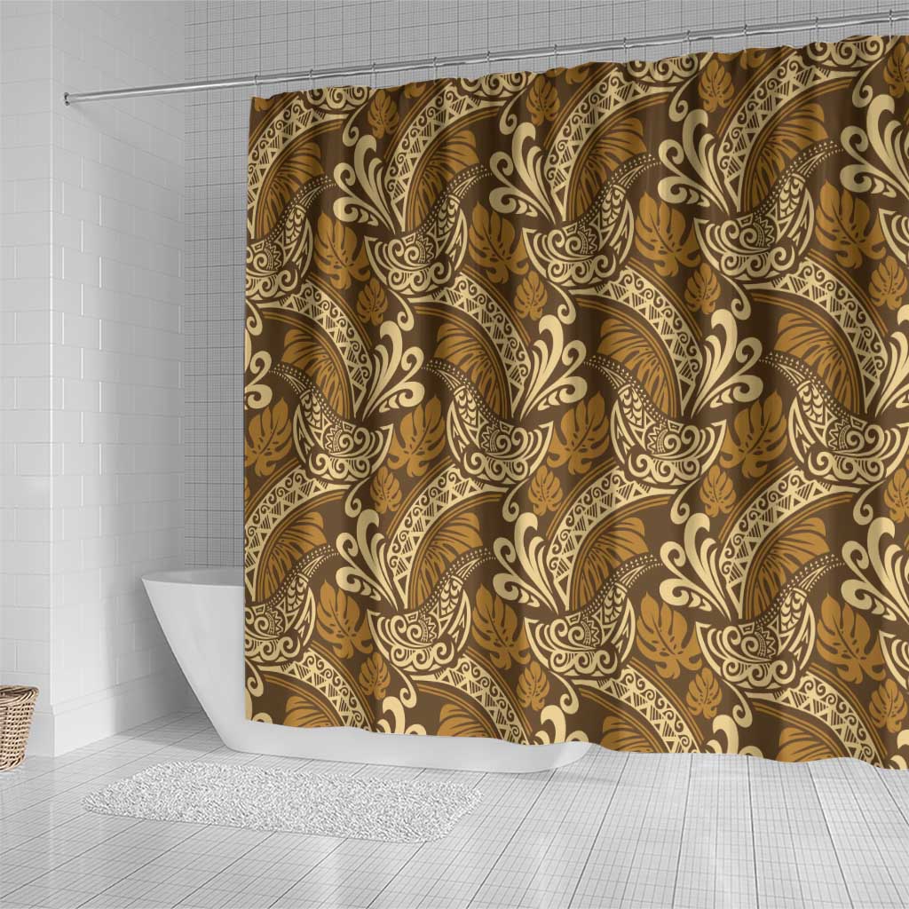 Brown Gold Monstera Shower Curtain Polynesian Tribal Pattern - Polynesian Pride