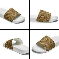 Brown Gold Monstera Slide Sandals Polynesian Tribal Pattern - Polynesian Pride