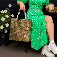 Brown Gold Monstera Tote Bag Polynesian Tribal Pattern - Polynesian Pride