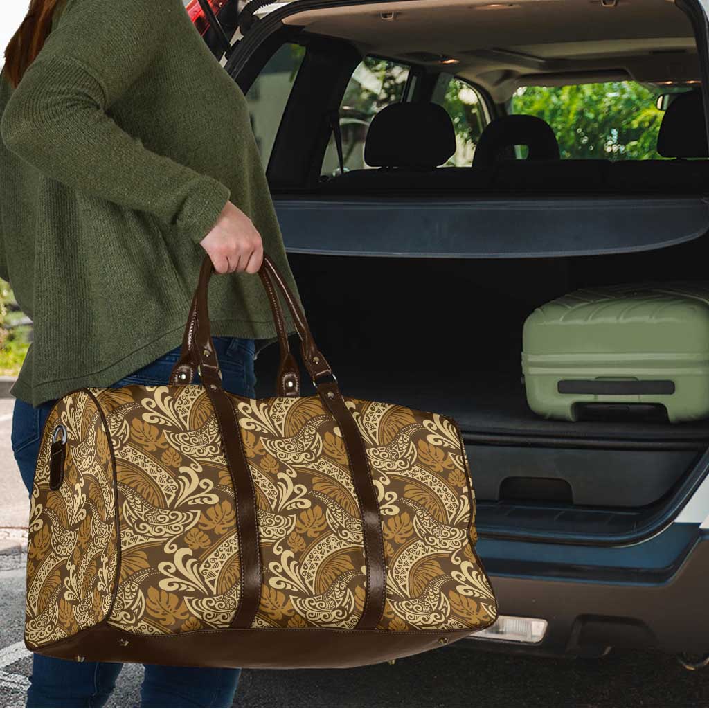 Brown Gold Monstera Travel Bag Polynesian Tribal Pattern - Polynesian Pride