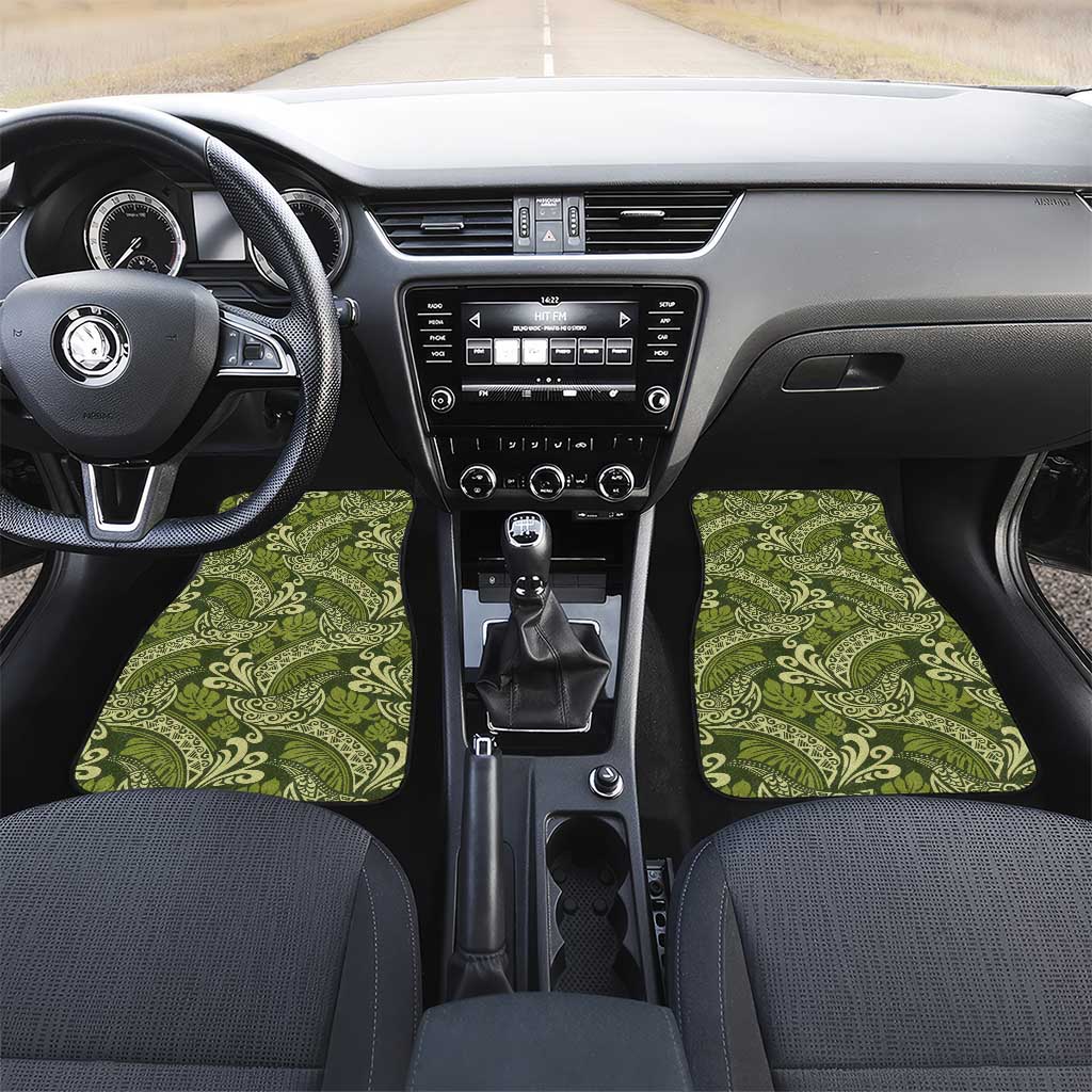 Olive Green Monstera Car Mats Polynesian Tribal Pattern - Polynesian Pride