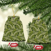 Olive Green Monstera Ceramic Ornament Polynesian Tribal Pattern - Polynesian Pride