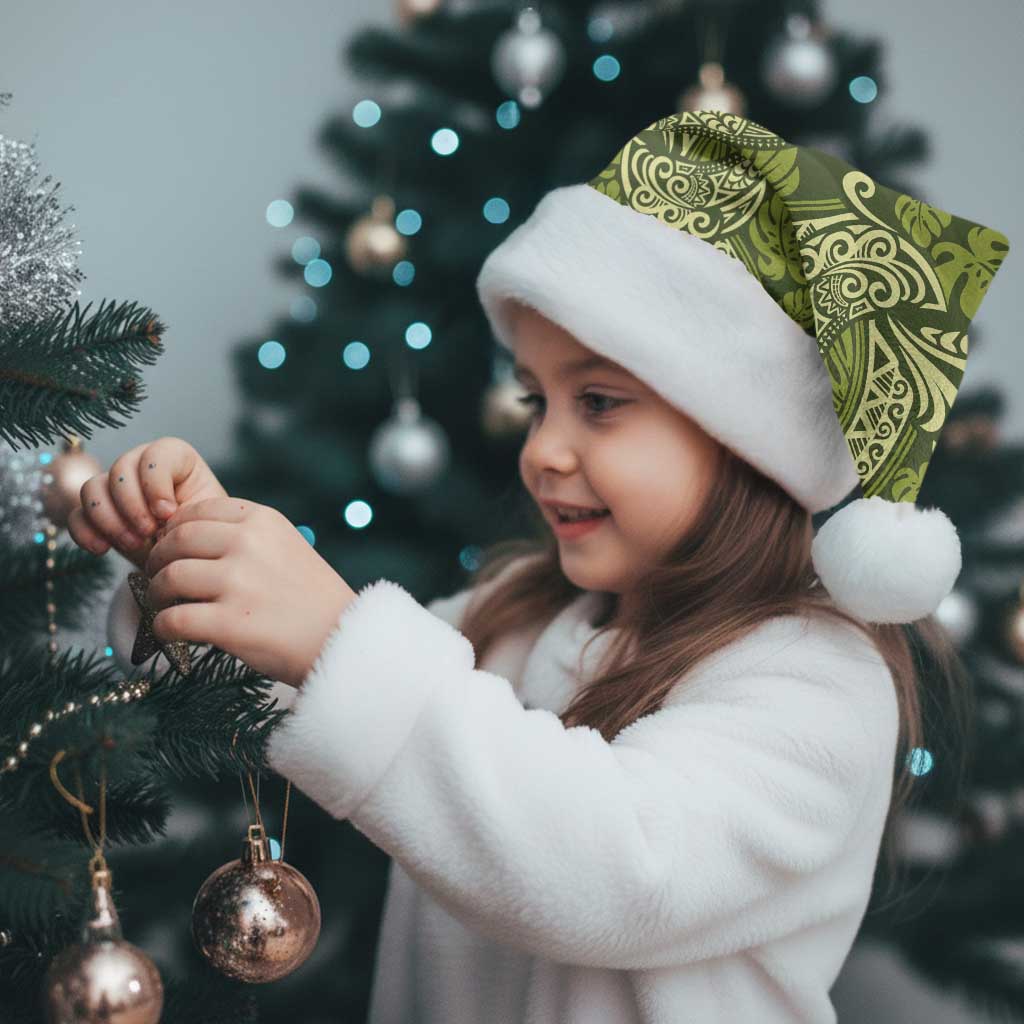 Olive Green Monstera Christmas Santa Hat Polynesian Tribal Pattern - Polynesian Pride