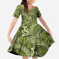 Olive Green Monstera Family Matching Summer Maxi Dress and Hawaiian Shirt Polynesian Tribal Pattern - Polynesian Pride