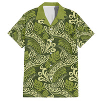 Olive Green Monstera Family Matching Tank Maxi Dress and Hawaiian Shirt Polynesian Tribal Pattern - Polynesian Pride