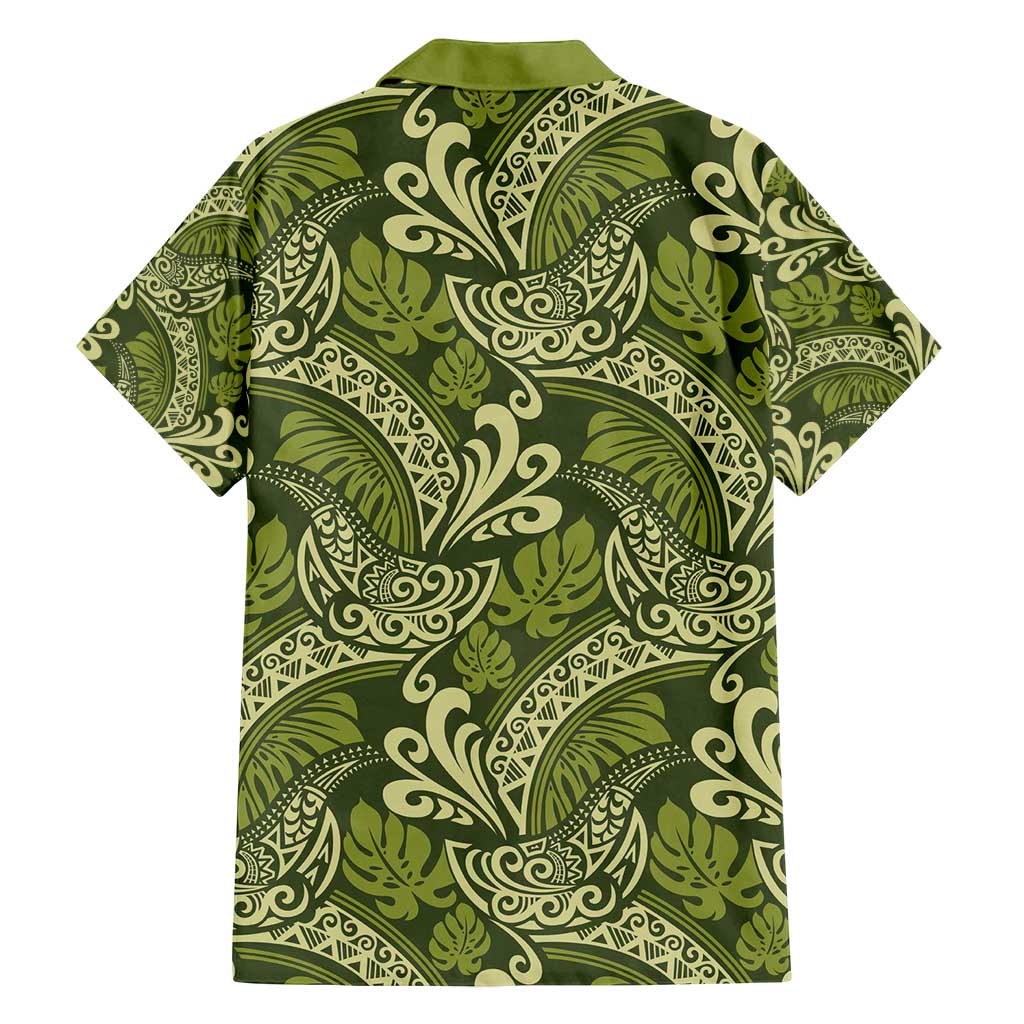 Olive Green Monstera Family Matching Tank Maxi Dress and Hawaiian Shirt Polynesian Tribal Pattern - Polynesian Pride