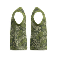 Olive Green Monstera Christmas Knitted V-Neck Vest Polynesian Tribal Pattern - Polynesian Pride