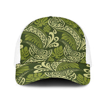 Olive Green Monstera Mesh Trucker Cap Polynesian Tribal Pattern - Polynesian Pride