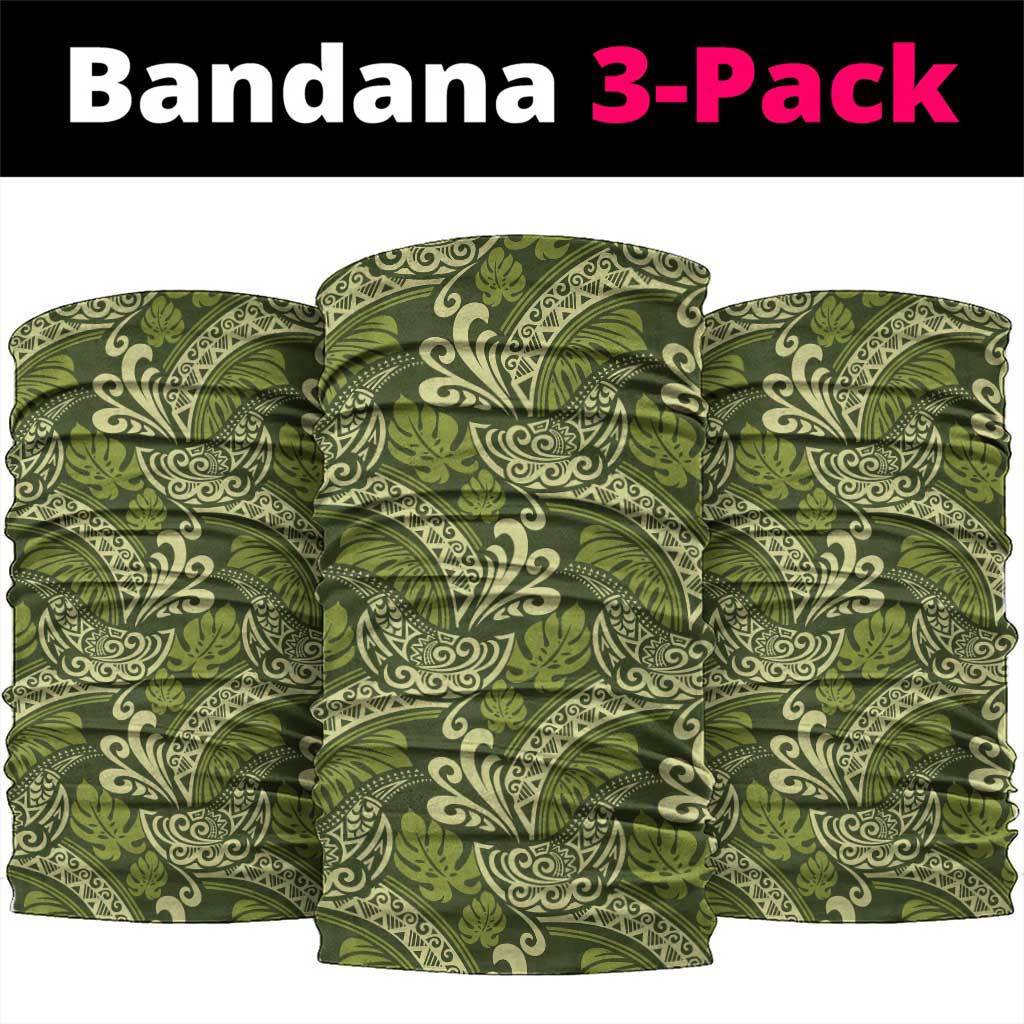 Olive Green Monstera Neck Gaiter Polynesian Tribal Pattern - Polynesian Pride