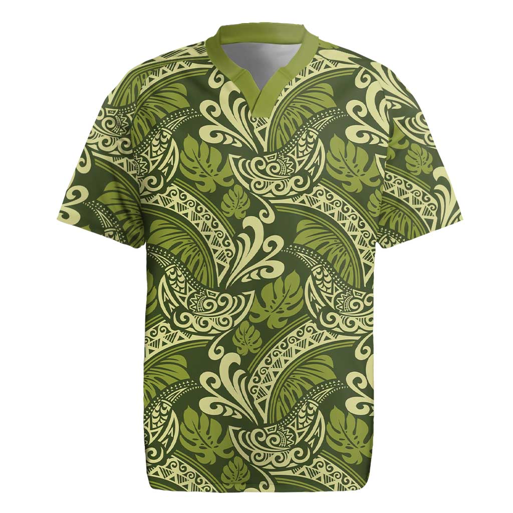 Olive Green Monstera Rugby Jersey Polynesian Tribal Pattern LT01 Green - Polynesian Pride