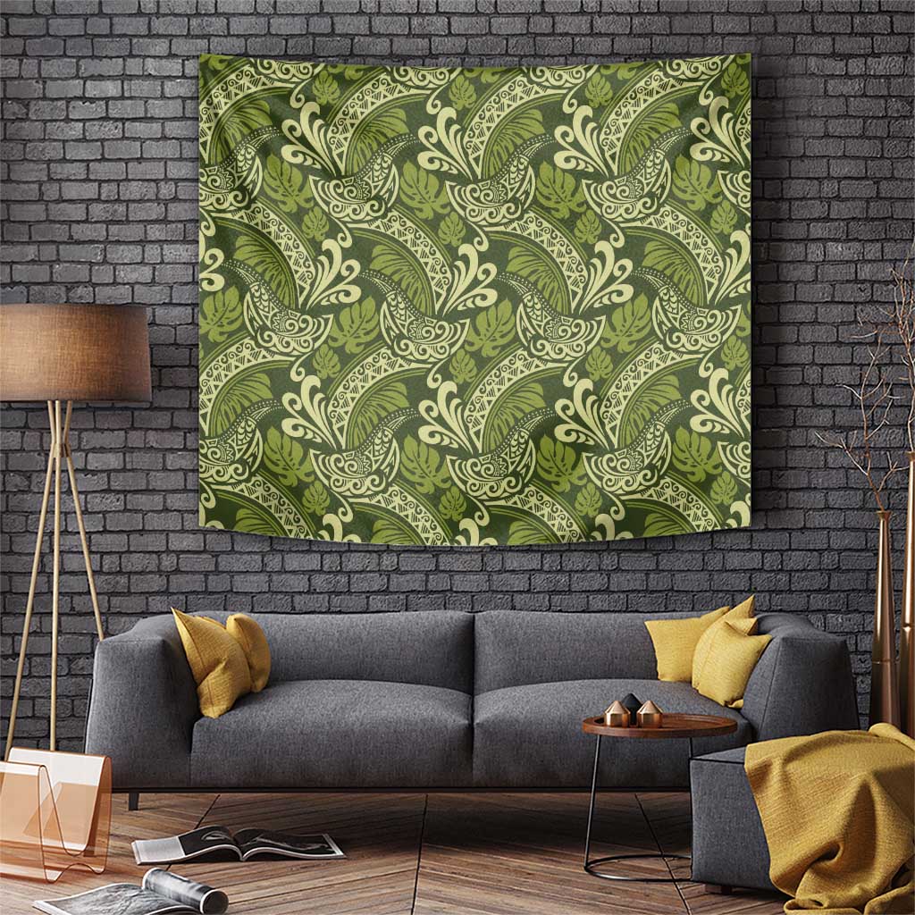 Olive Green Monstera Tapestry Polynesian Tribal Pattern LT01 Green - Polynesian Pride
