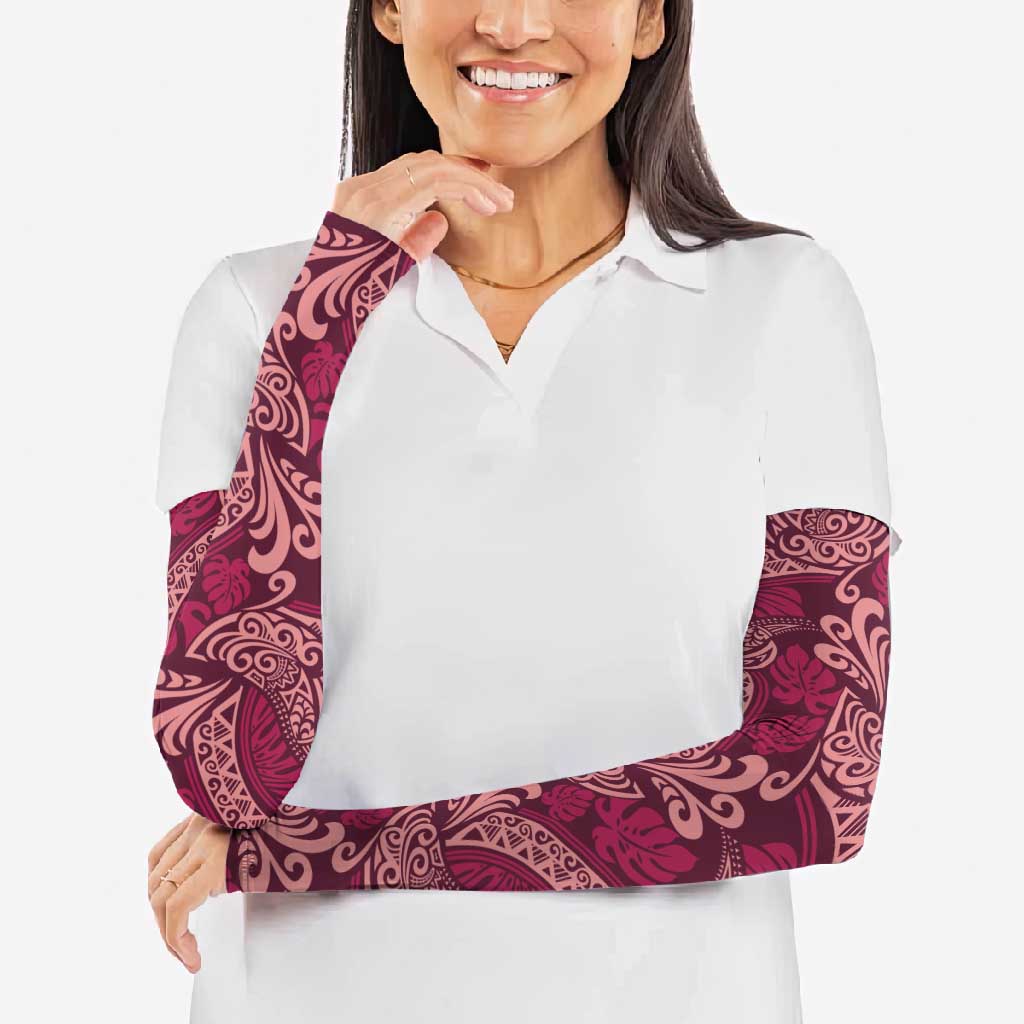 Sweet Pink Monstera Arm Sleeves Polynesian Tribal Pattern - Polynesian Pride
