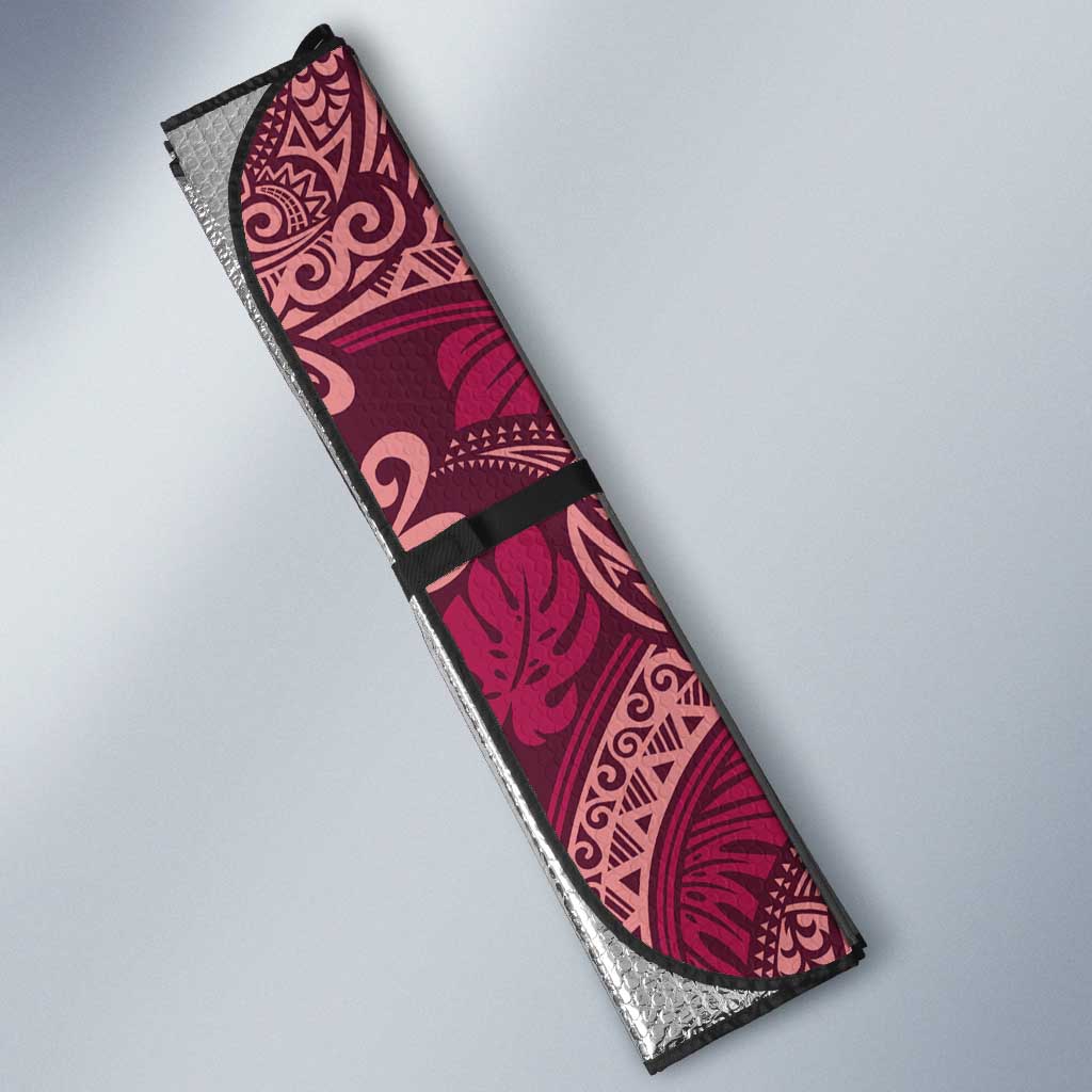 Sweet Pink Monstera Auto Sun Shade Polynesian Tribal Pattern - Polynesian Pride