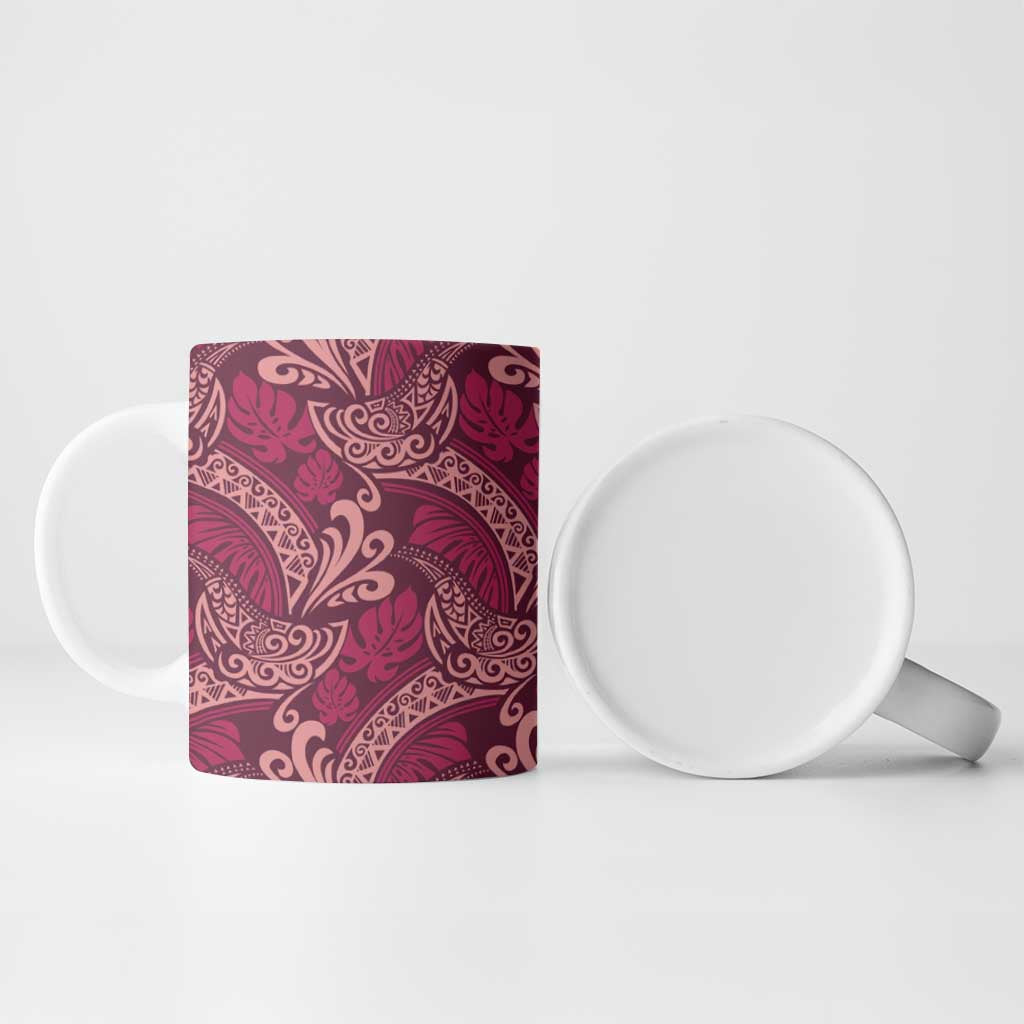 Sweet Pink Monstera Ceramic Mug Polynesian Tribal Pattern - Polynesian Pride