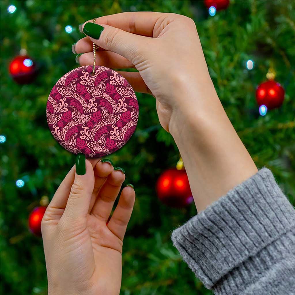 Sweet Pink Monstera Ceramic Ornament Polynesian Tribal Pattern - Polynesian Pride