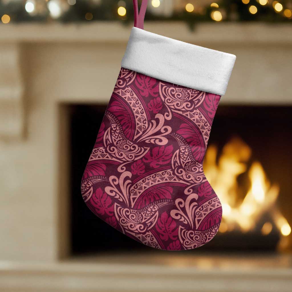 Sweet Pink Monstera Christmas Stocking Polynesian Tribal Pattern - Polynesian Pride