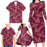 Sweet Pink Monstera Family Matching Long Sleeve Bodycon Dress and Hawaiian Shirt Polynesian Tribal Pattern LT01 - Polynesian Pride