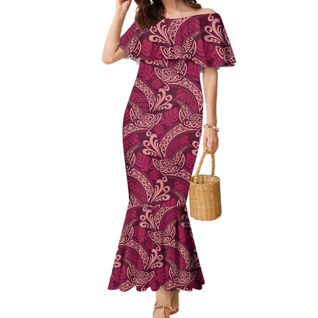 Sweet Pink Monstera Family Matching Mermaid Dress and Hawaiian Shirt Polynesian Tribal Pattern LT01 Mom's Dress Pink - Polynesian Pride