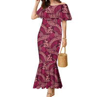 Sweet Pink Monstera Family Matching Mermaid Dress and Hawaiian Shirt Polynesian Tribal Pattern LT01 Mom's Dress Pink - Polynesian Pride